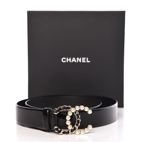 chanel black pearl gold cc calfskin belt